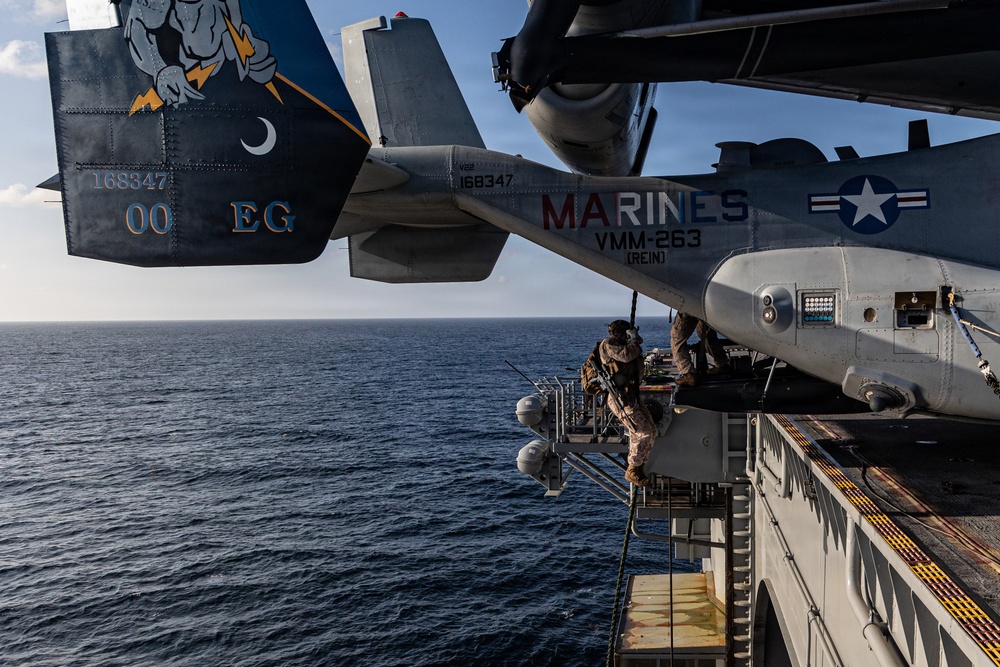 22nd MEU(SOC) | BLT Fast Rope Sustainment Training on USS Iwo Jima