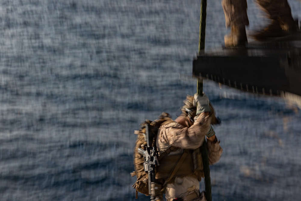 22nd MEU(SOC) | BLT Fast Rope Sustainment Training on USS Iwo Jima