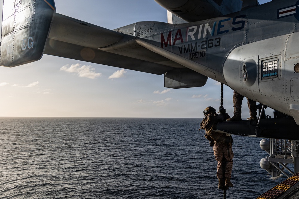 22nd MEU(SOC) | BLT Fast Rope Sustainment Training on USS Iwo Jima