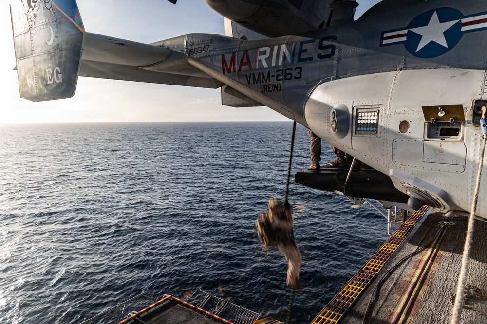 22nd MEU(SOC) | BLT Fast Rope Sustainment Training on USS Iwo Jima