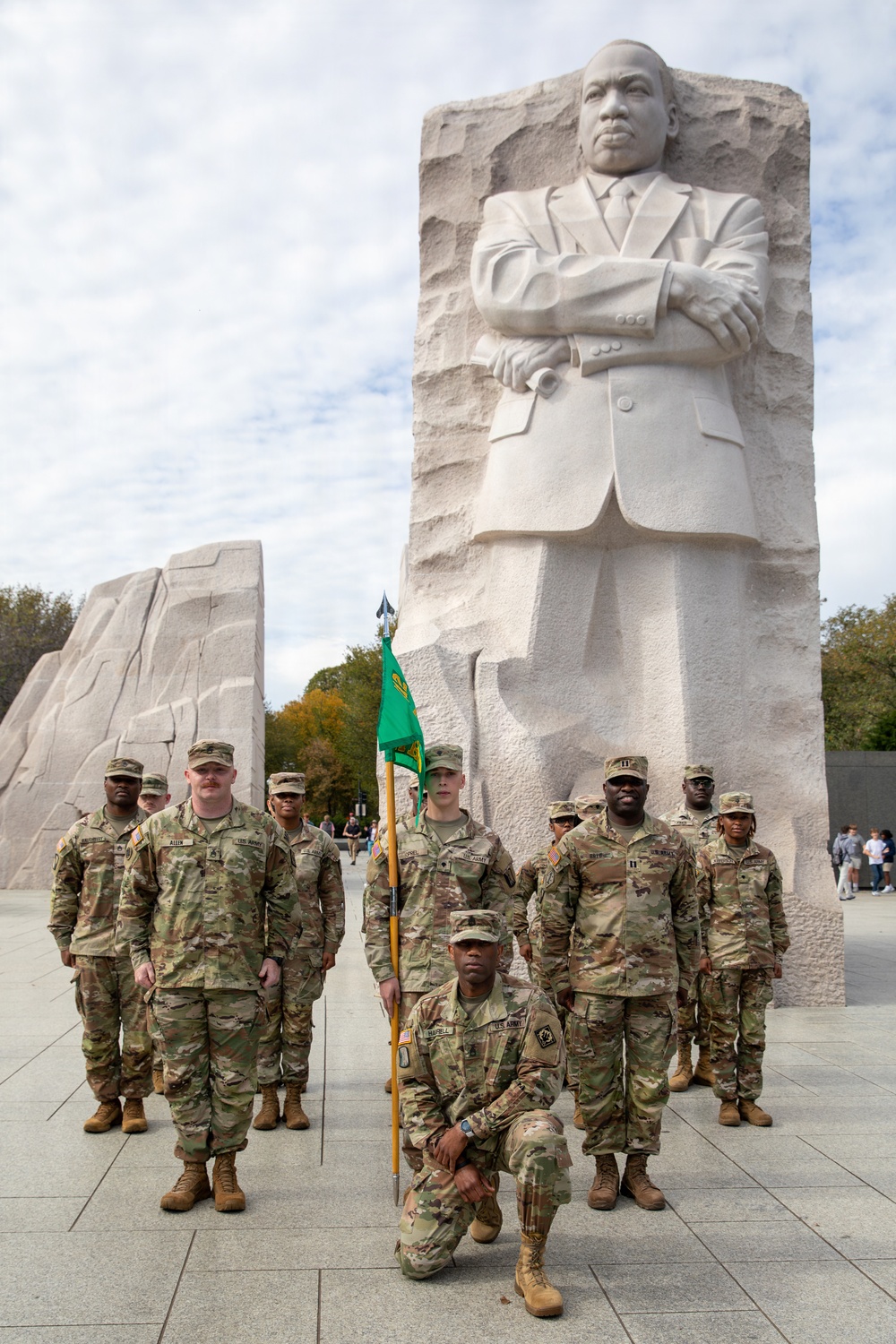 Mississippi National Guard Soldiers take a photo in front of the Martin Luther King, Jr. Memorial