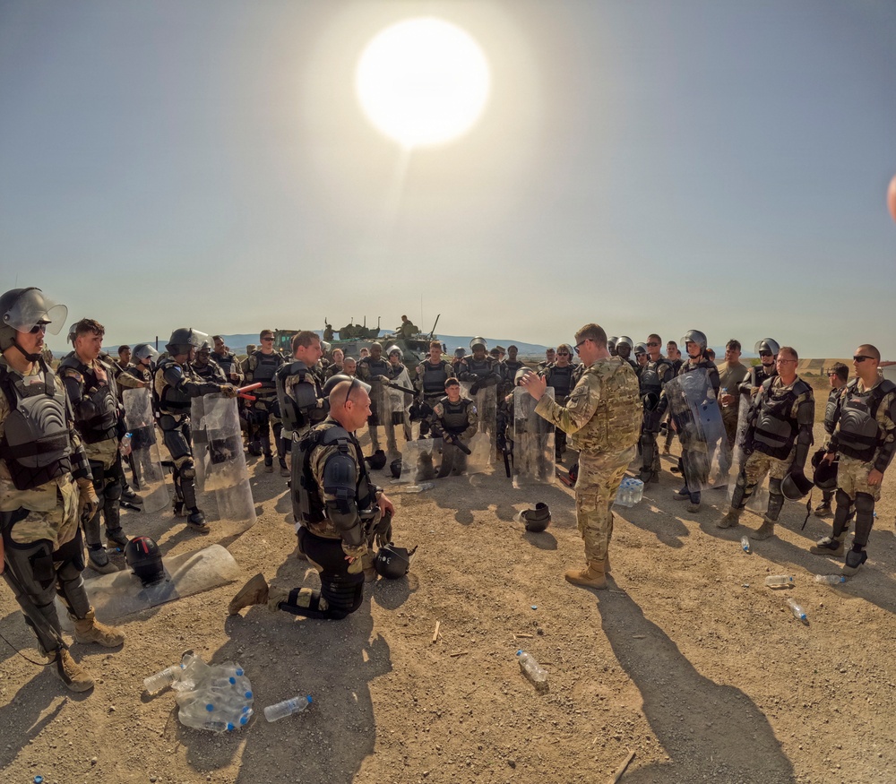 KFOR’s U.S. Army Infantry contingent performs crowd riot control lanes