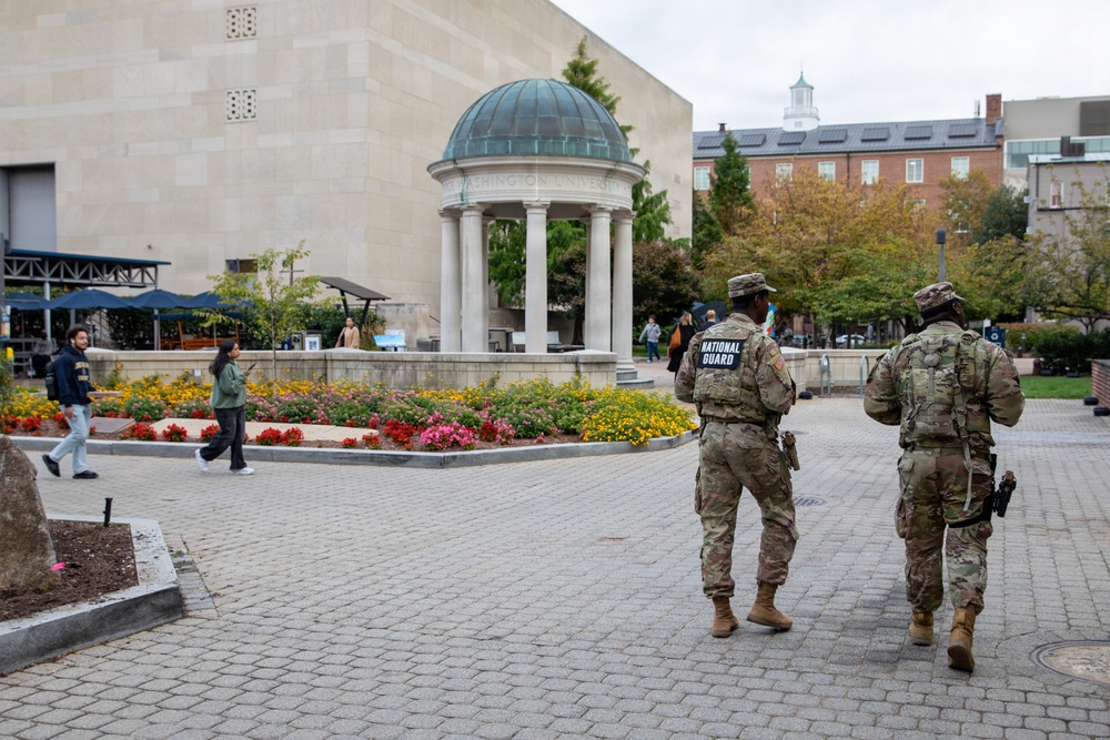 Mississippi National Guard Soldiers patrol through George Washington University