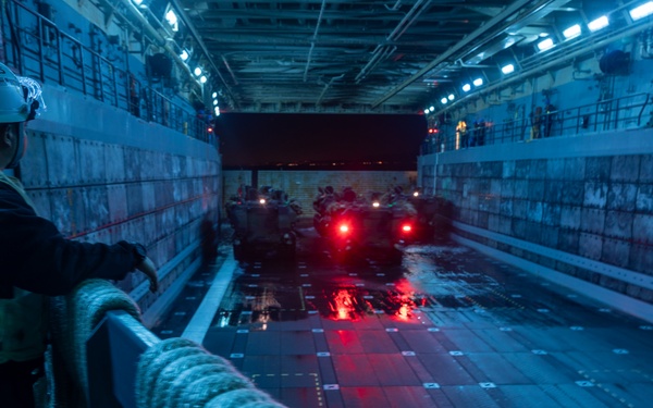 U.S. Marines conduct night ACV operations on USS Portland (LPD 27)