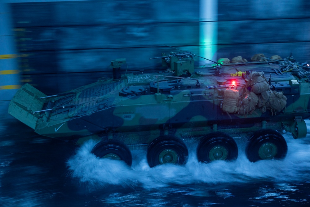 U.S. Marines conduct night ACV operations on USS Portland (LPD 27)