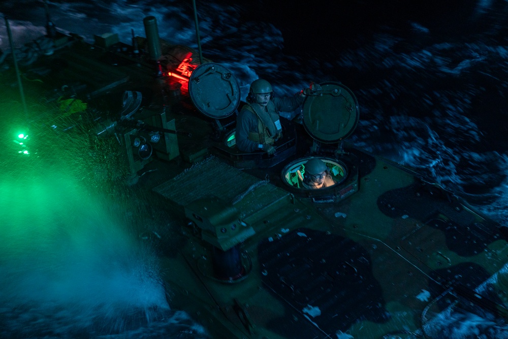 U.S. Marines conduct night ACV operations on USS Portland (LPD 27)