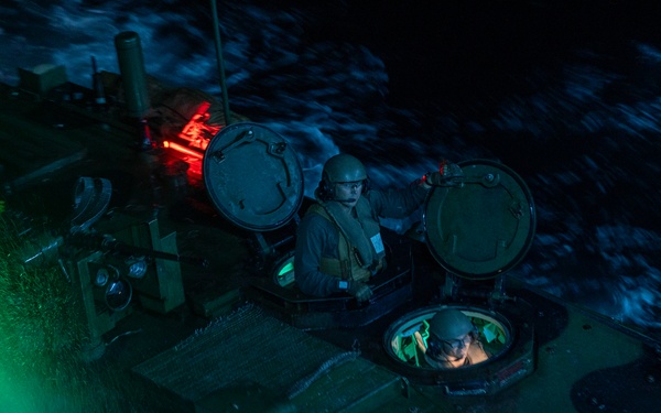 U.S. Marines conduct night ACV operations on USS Portland (LPD 27)