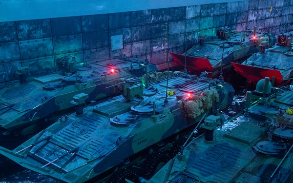 U.S. Marines conduct night ACV operations on USS Portland (LPD 27)