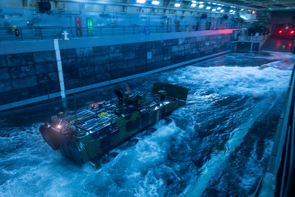 U.S. Marines conduct night ACV operations on USS Portland (LPD 27)