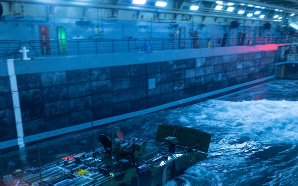U.S. Marines conduct night ACV operations on USS Portland (LPD 27)