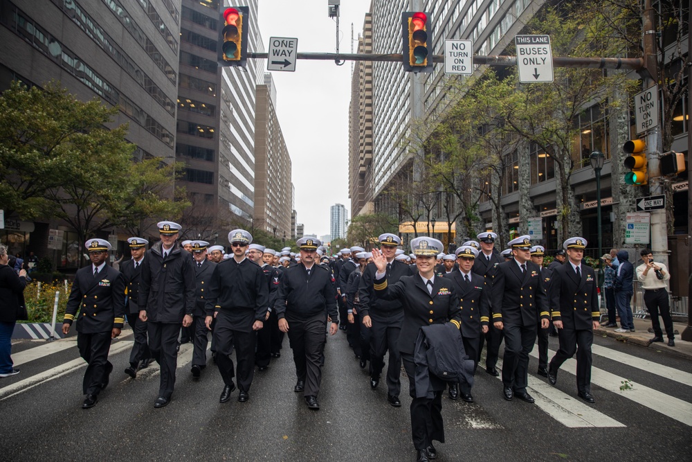 USS Arlington Marches in Navy 250 Parade