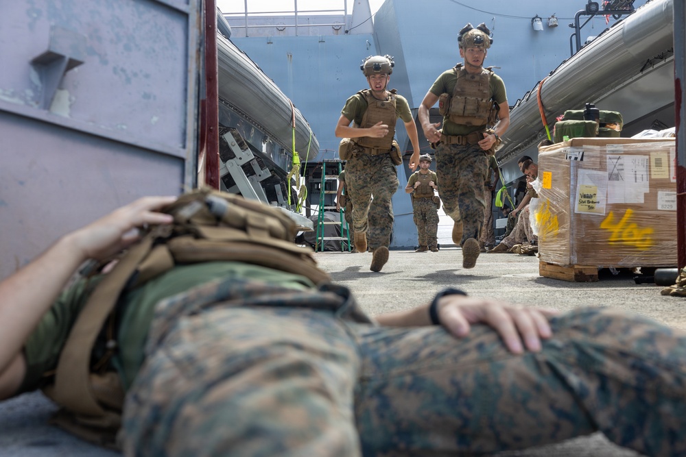 22nd MEU(SOC) | Marines Conduct Trauma Lane Aboard San Antonio