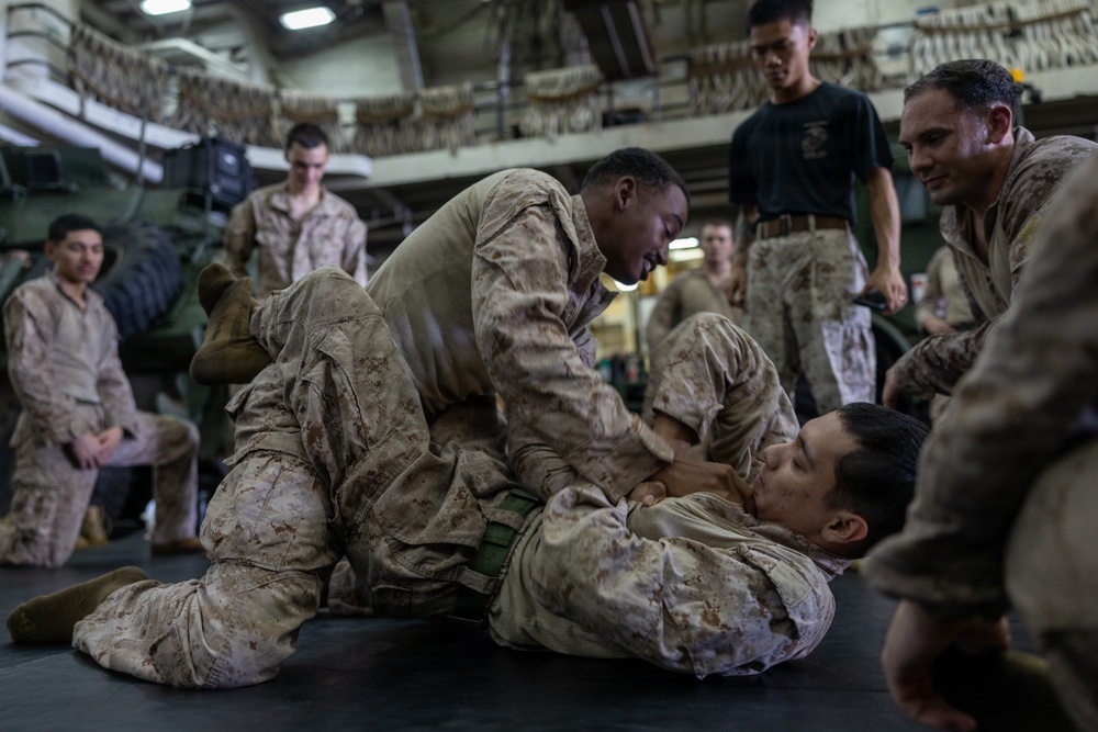 22nd MEU(SOC) | Marines Conduct MCMAP Aboard San Antonio