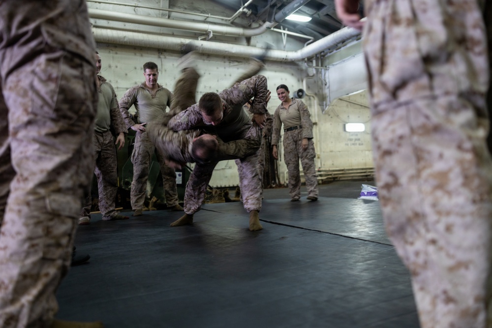 22nd MEU(SOC) | Marines Conduct MCMAP Aboard San Antonio