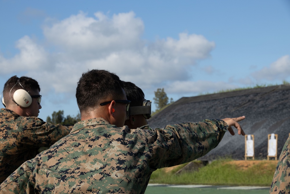 Okinawa Marines Participate in a Combat Marksmanship Coach Course Pistol Range