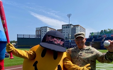 District Deputy Commander throws first pitch at WooSox Game as Hometown Hero