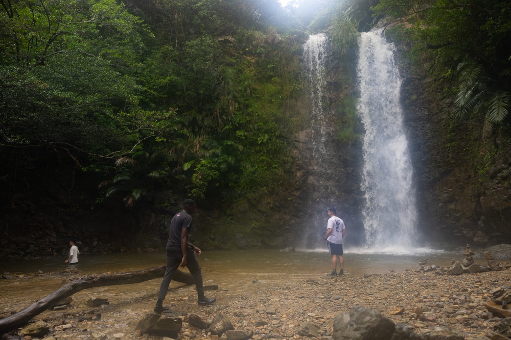 5th Air Naval Gunfire Liaison Company Marines and Navy Chaplain hike Tataki Falls