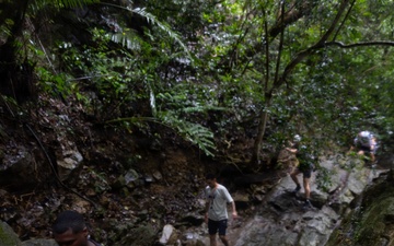 5th Air Naval Gunfire Liaison Company Marines and Navy Chaplain hike Tataki Falls