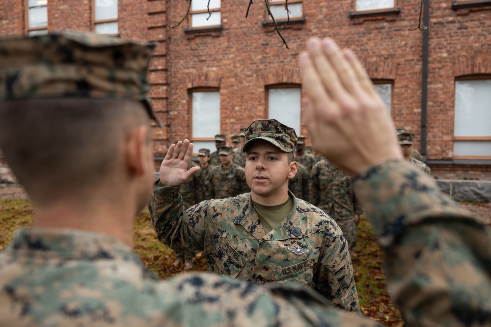 HM3 Montiel reenlists in Finland