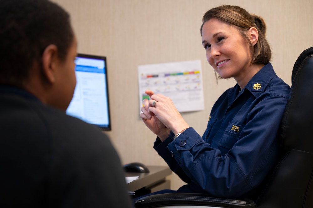 Lt. Amber Martz conducts a medical history interview Lt. Amber Martz conducts a medical history interview