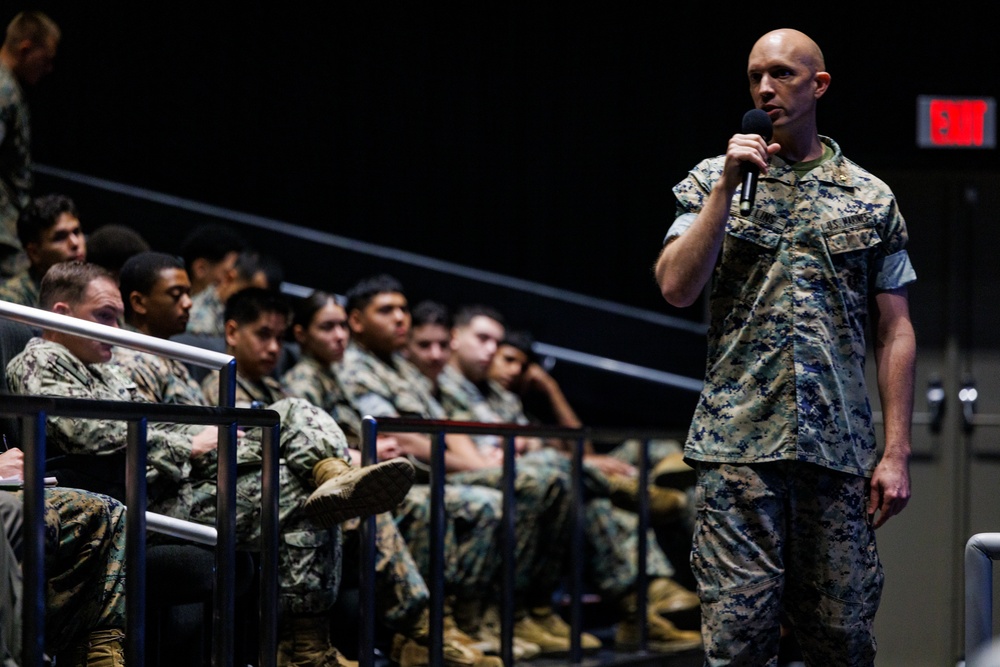 MCAS Iwakuni personnel attend the Road to War brief for exercise Active Shield 26 MCAS Iwakuni personnel attend the Road to War brief for exercise Active Shield 26