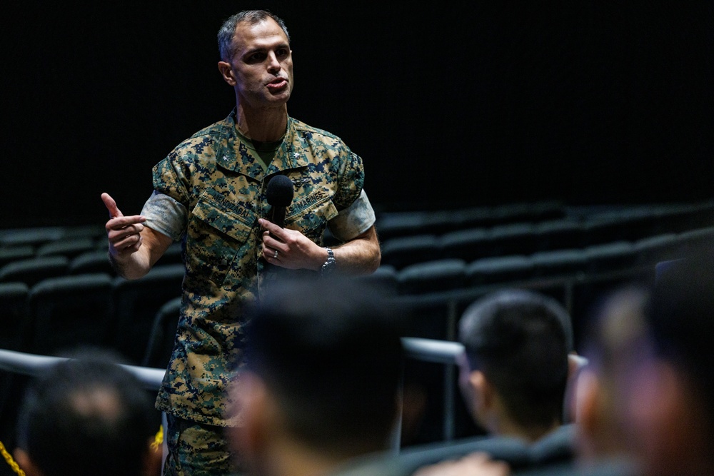 MCAS Iwakuni personnel attend the Road to War brief for exercise Active Shield 26 MCAS Iwakuni personnel attend the Road to War brief for exercise Active Shield 26