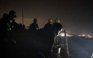 USS Paul Ignatius (DDG 117) conducts a sea-and-anchor evolution to pull into port