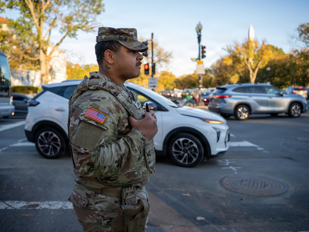 Soldiers provide a presence patrol in the National Mall Soldiers provide a presence patrol in the National Mall