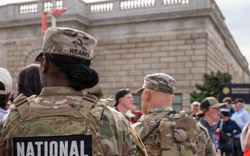 Soldiers provide a presence patrol in the National Mall
