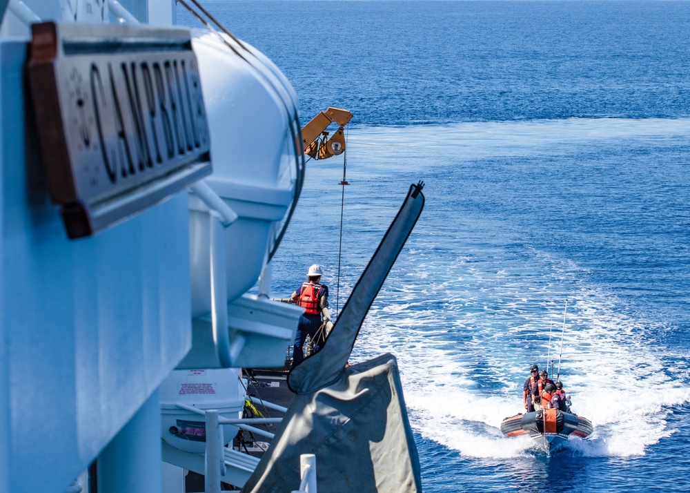 Coast Guard Cutter Campbell conducts small boat operations in the Windward Passage