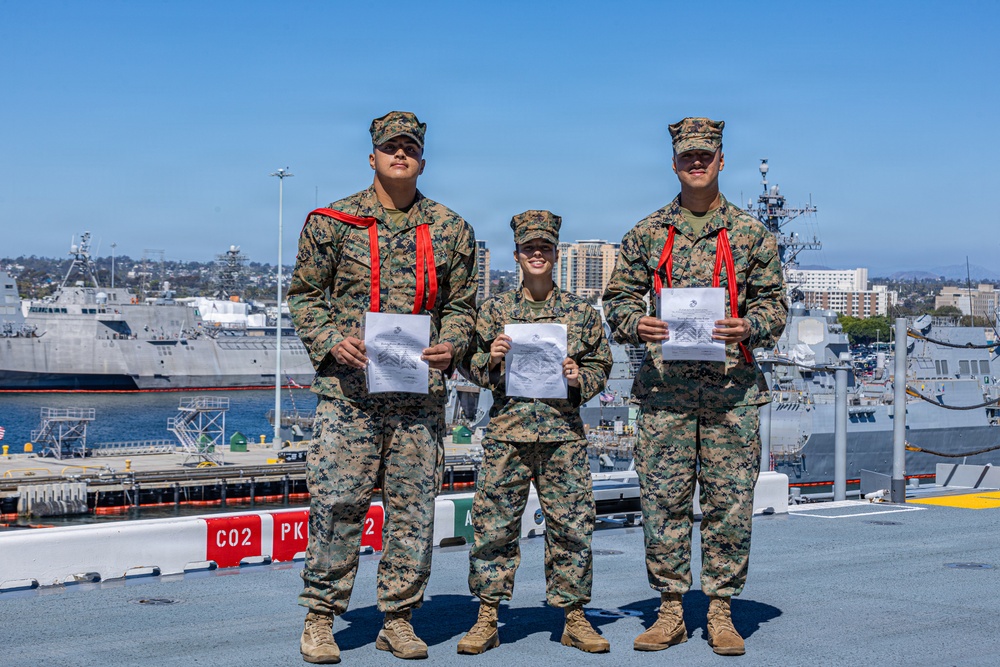 Promotion in the Pacific: U.S. Marines with CLB-13 hold a promotion ceremony aboard the USS Makin Island