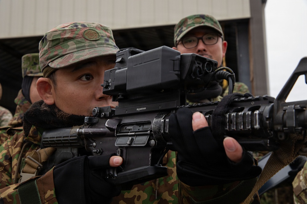 U.S. Army and Japanese Self Defense Force Members cross-train C-UAS during Rising Thunder 25