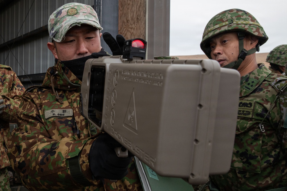 U.S. Army and Japanese Self Defense Force Members cross-train C-UAS during Rising Thunder 25