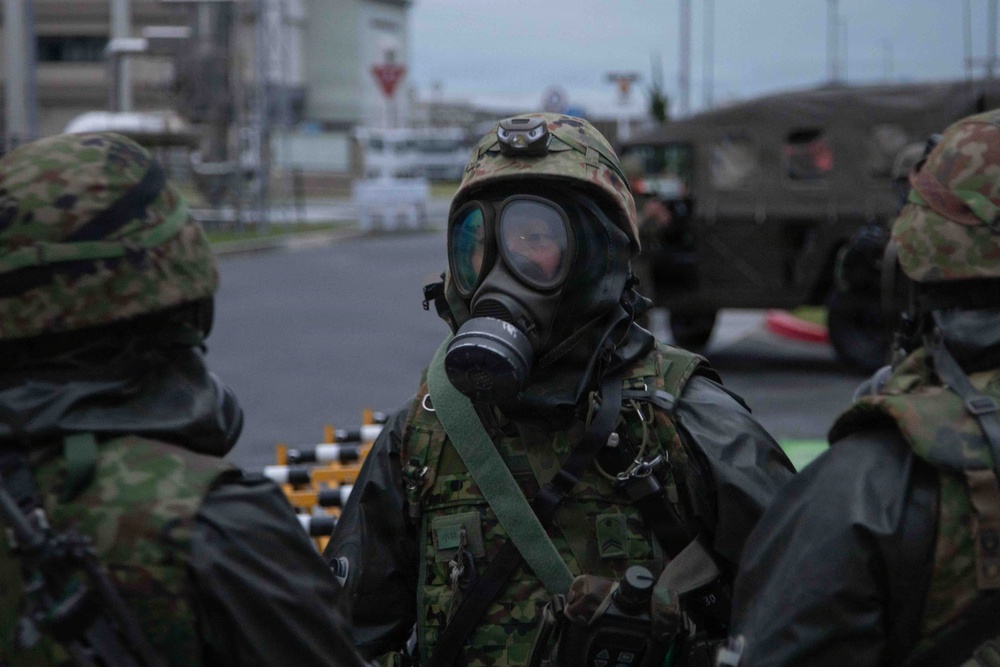 U.S. Marines and JGSDF members respond to a simulated CBRN attack during exercise Active Shield 26 U.S. Marines and JGSDF members respond to a simulated CBRN attack during exercise Active Shield 26