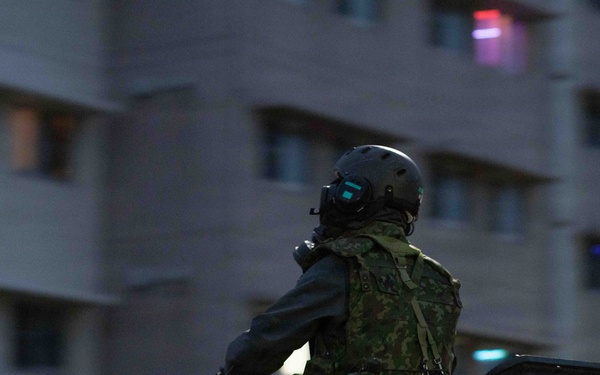 U.S. Marines and JGSDF members respond to a simulated CBRN attack during exercise Active Shield 26