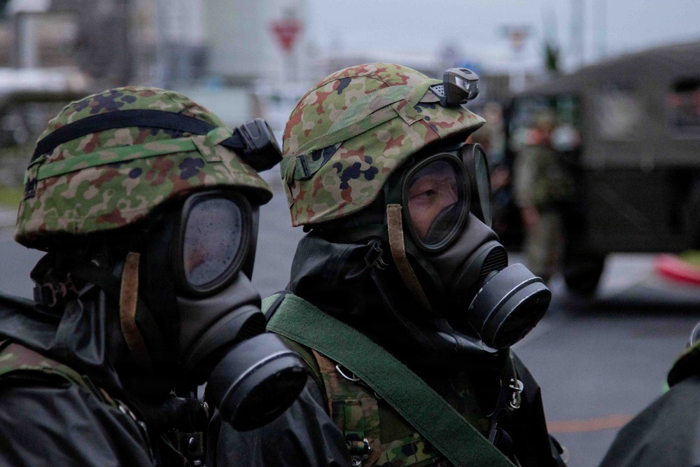 U.S. Marines and JGSDF members respond to a simulated CBRN attack during exercise Active Shield 26 U.S. Marines and JGSDF members respond to a simulated CBRN attack during exercise Active Shield 26