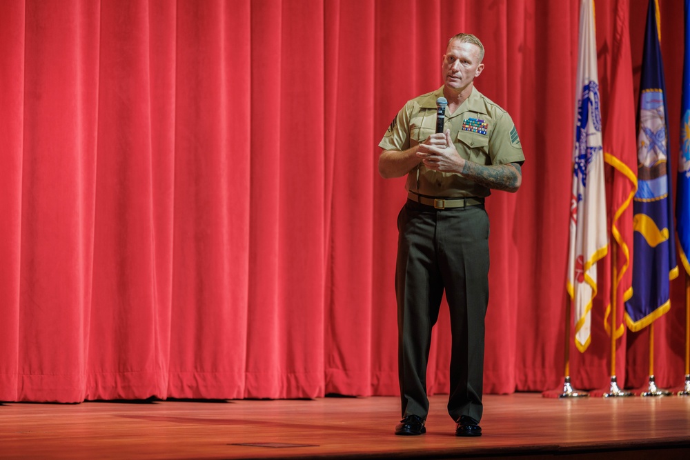 Medal of Honor Recipient Sgt. Dakota Meyer speaks at Singleton Lecture 2025