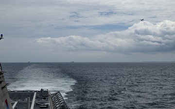 U.S. and Royal Brunei Navy sail in formation in the South China Sea