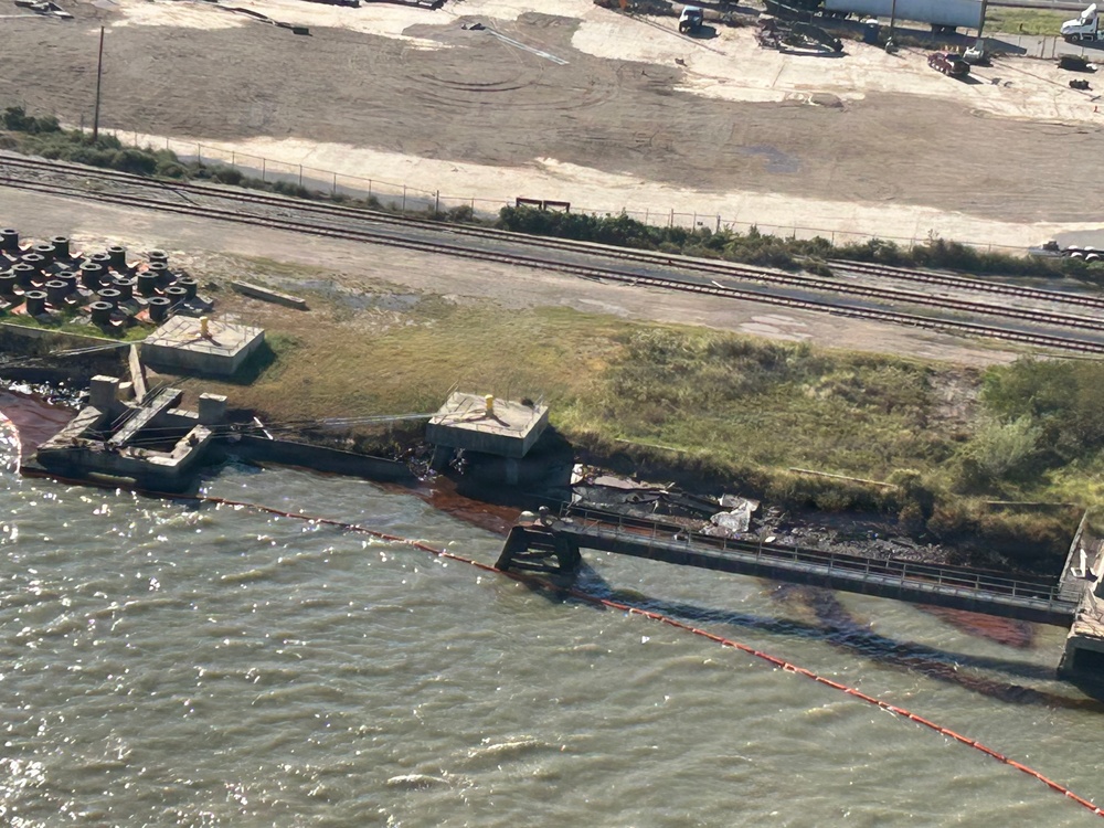 Coast Guard Air Station Houston Flies Over an Oil Spill