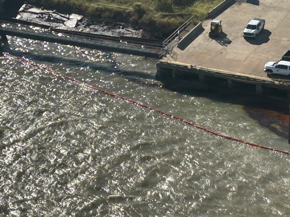 Coast Guard Air Station Houston Flies Over an Oil Spill