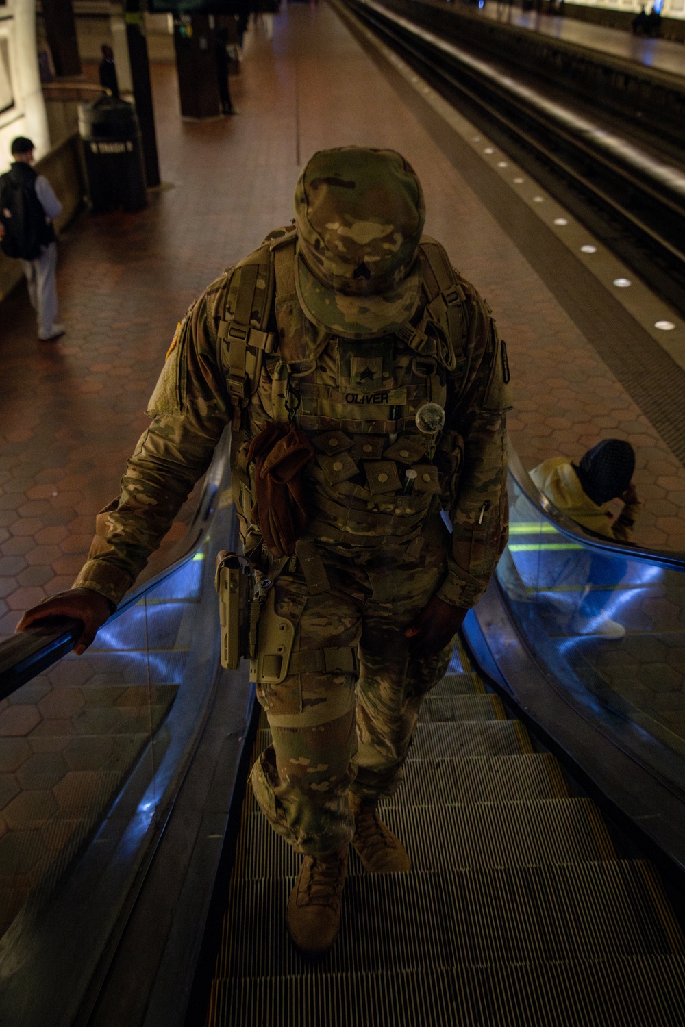 A Mississippi Army National Guard Soldier on patrol in the Washington Metro A Mississippi Army National Guard Soldier on patrol in the Washington Metro