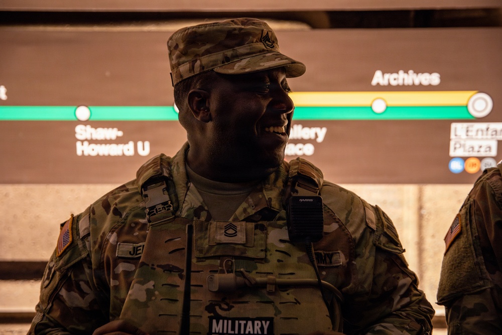 A Mississippi Army National Guard Soldier on patrol in the Washington Metro A Mississippi Army National Guard Soldier on patrol in the Washington Metro