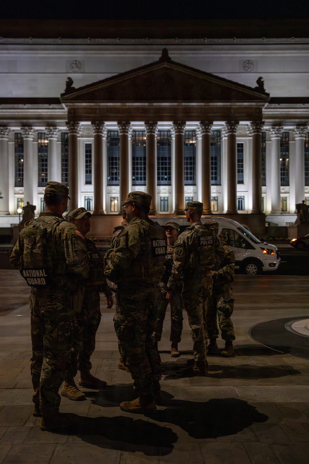 Mississippi Army National Guard Soldiers on patrol at night in Washington, D.C. Mississippi Army National Guard Soldiers on patrol at night in Washington, D.C.