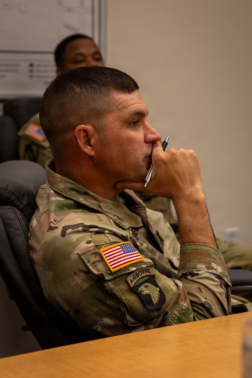 Command Sgt. Maj. Larry Primeaux in a meeting at the George Washington University Police Department Command Sgt. Maj. Larry Primeaux in a meeting at the George Washington University Police Department