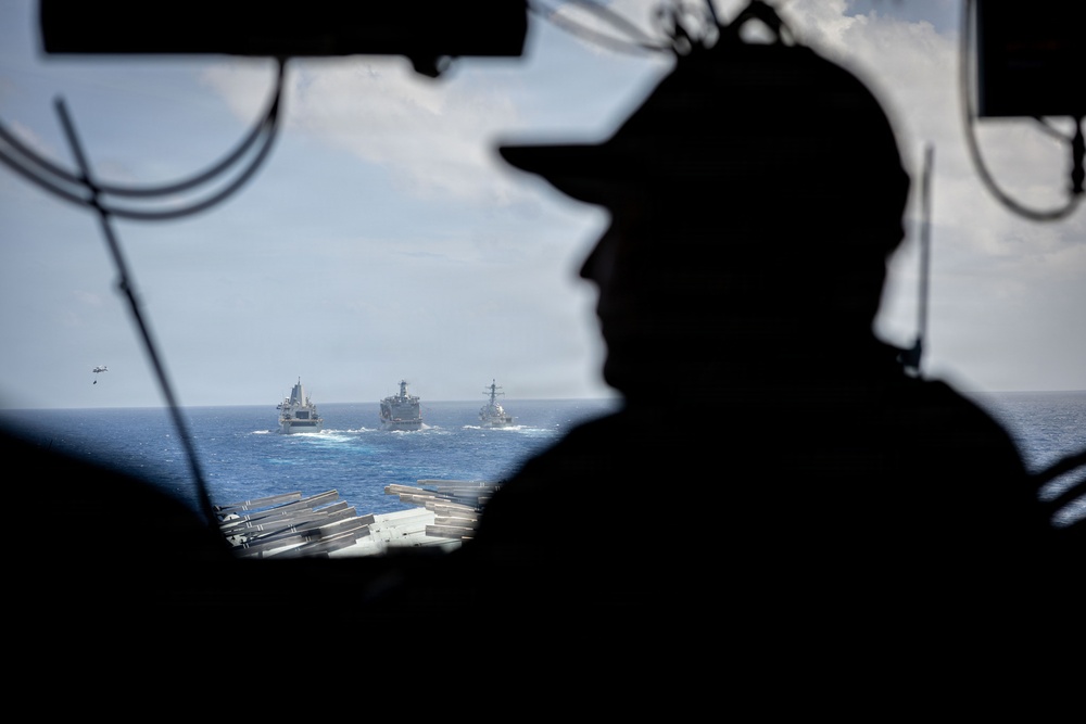 USS Iwo Jima Conducts a Replenishment-At-Sea with USNS Joshua Humphreys