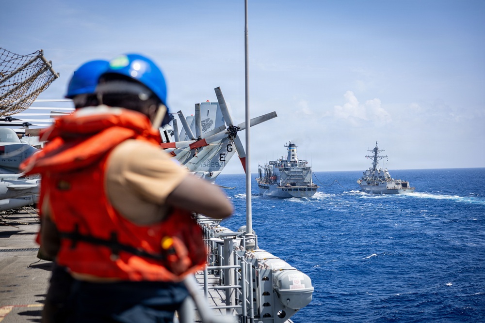 USS Iwo Jima Conducts a Replenshment-At-Sea with USNS Joshua Humphreys
