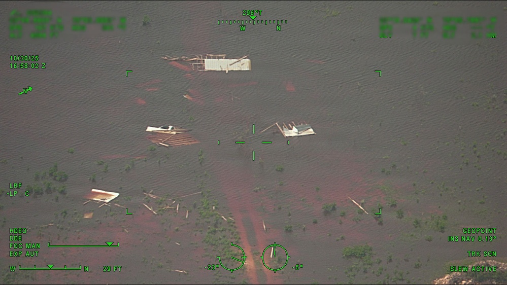 Coast Guard Air Station Miami airplane crew overflies The Bahamas following Hurricane Melissa
