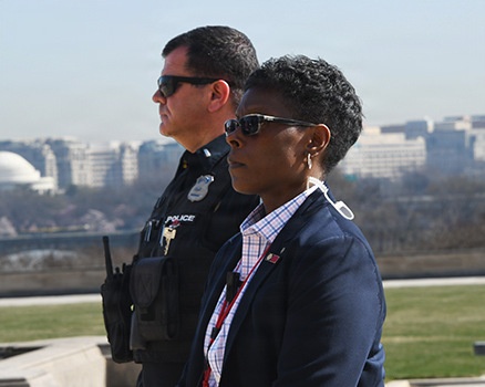 A PFPA special agent monitoring a situation