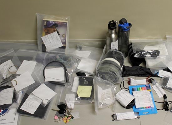 Lost and found items bagged and labeled