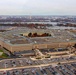 Arial view of the Pentagon with the Washington Monument and Jefferson Memorial in the background